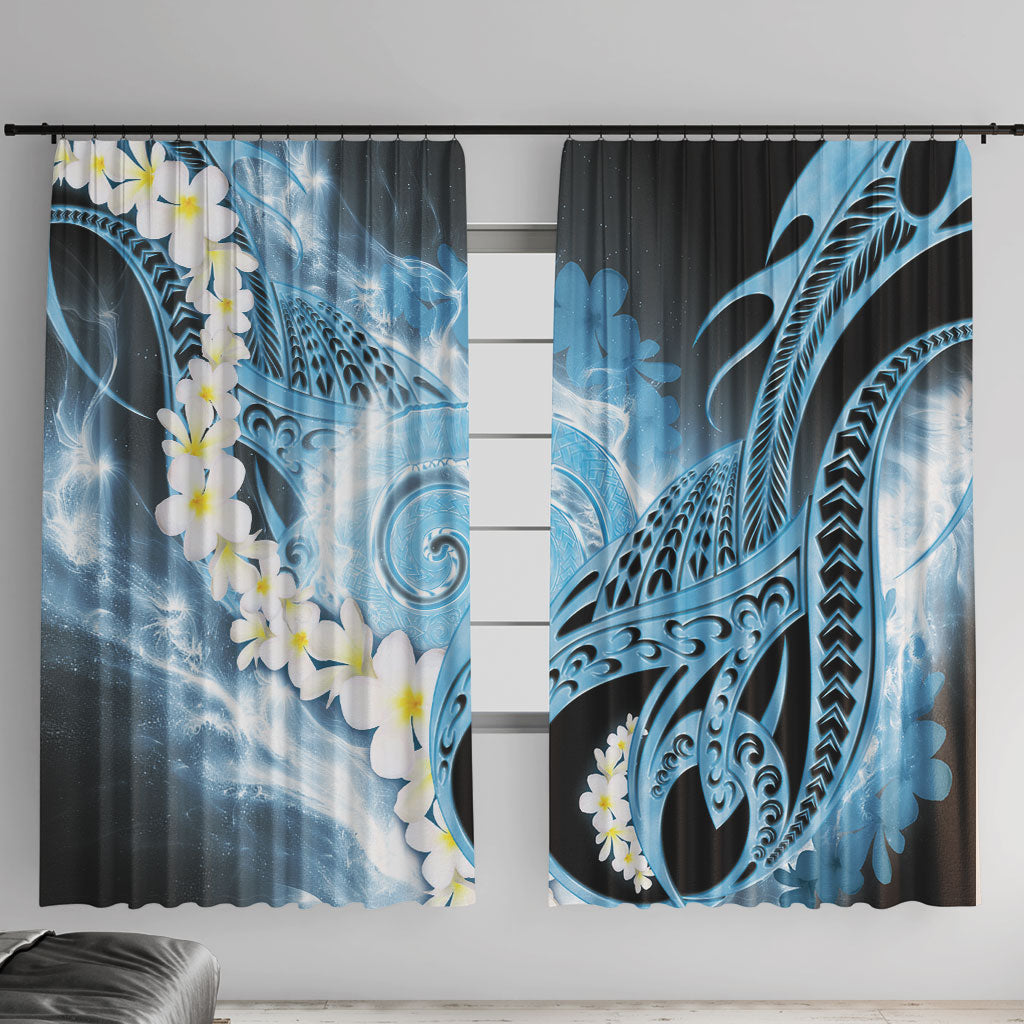 Piko Hawaiian Window Curtain Blue Galaxy Spiral Plumeria Tribal Patterns DT05 With Hooks Blue - Polynesian Pride