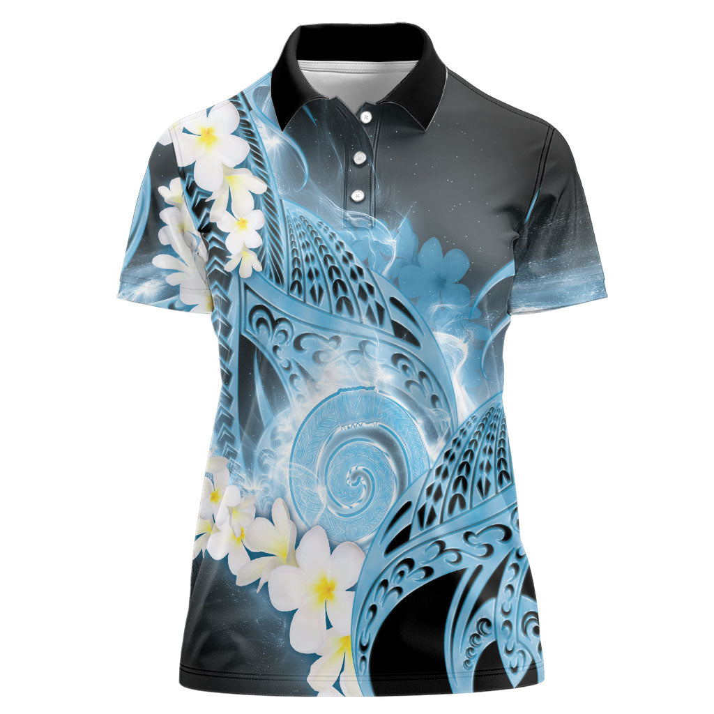 Piko Hawaiian Women Polo Shirt Blue Galaxy Spiral Plumeria Tribal Patterns DT05 Female Blue - Polynesian Pride