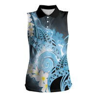 Piko Hawaiian Women Sleeveless Polo Shirt Blue Galaxy Spiral Plumeria Tribal Patterns DT05 Female Blue - Polynesian Pride