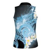 Piko Hawaiian Women Sleeveless Polo Shirt Blue Galaxy Spiral Plumeria Tribal Patterns DT05 - Polynesian Pride