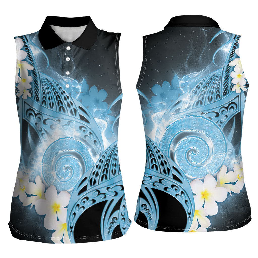 Piko Hawaiian Women Sleeveless Polo Shirt Blue Galaxy Spiral Plumeria Tribal Patterns DT05 - Polynesian Pride