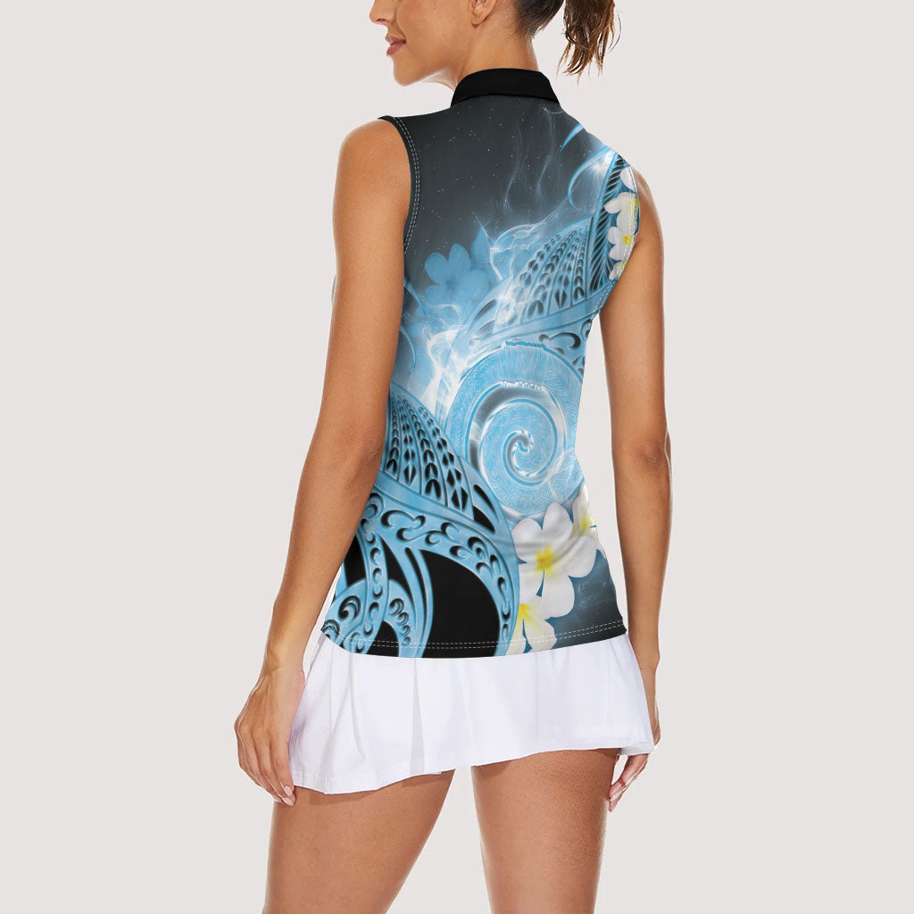Piko Hawaiian Women Sleeveless Polo Shirt Blue Galaxy Spiral Plumeria Tribal Patterns DT05 - Polynesian Pride