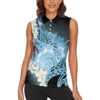 Piko Hawaiian Women Sleeveless Polo Shirt Blue Galaxy Spiral Plumeria Tribal Patterns DT05 - Polynesian Pride