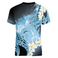 Piko Hawaiian Women V-Neck T-Shirt Blue Galaxy Spiral Plumeria Tribal Patterns DT05 - Polynesian Pride