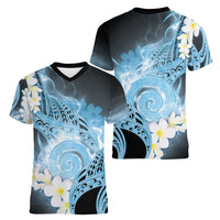 Piko Hawaiian Women V-Neck T-Shirt Blue Galaxy Spiral Plumeria Tribal Patterns DT05 - Polynesian Pride