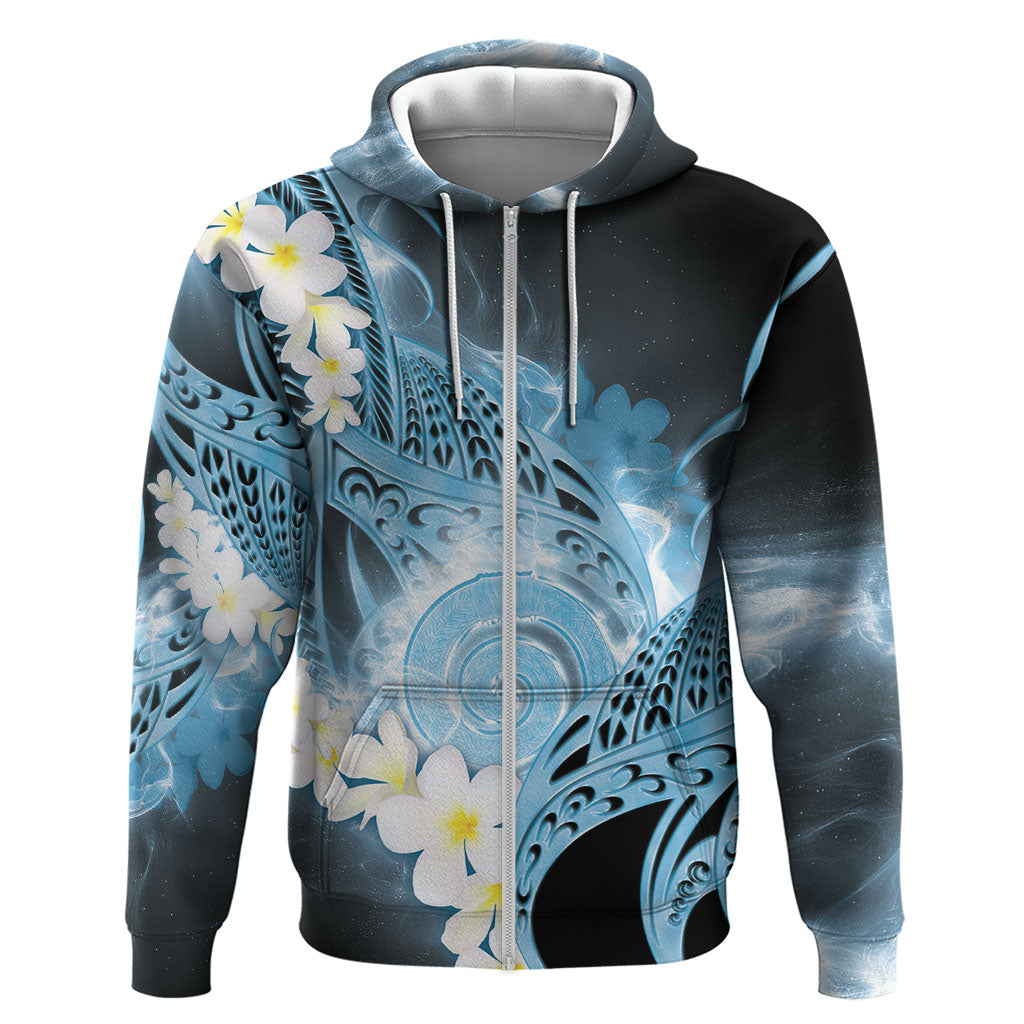 Piko Hawaiian Zip Hoodie Blue Galaxy Spiral Plumeria Tribal Patterns DT05 Zip Hoodie Blue - Polynesian Pride