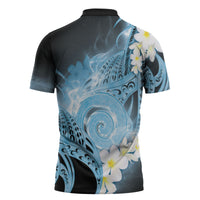 Piko Hawaiian Zipper Polo Shirt Blue Galaxy Spiral Plumeria Tribal Patterns DT05 - Polynesian Pride