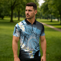 Piko Hawaiian Zipper Polo Shirt Blue Galaxy Spiral Plumeria Tribal Patterns DT05 - Polynesian Pride