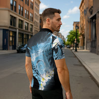 Piko Hawaiian Zipper Polo Shirt Blue Galaxy Spiral Plumeria Tribal Patterns DT05 - Polynesian Pride