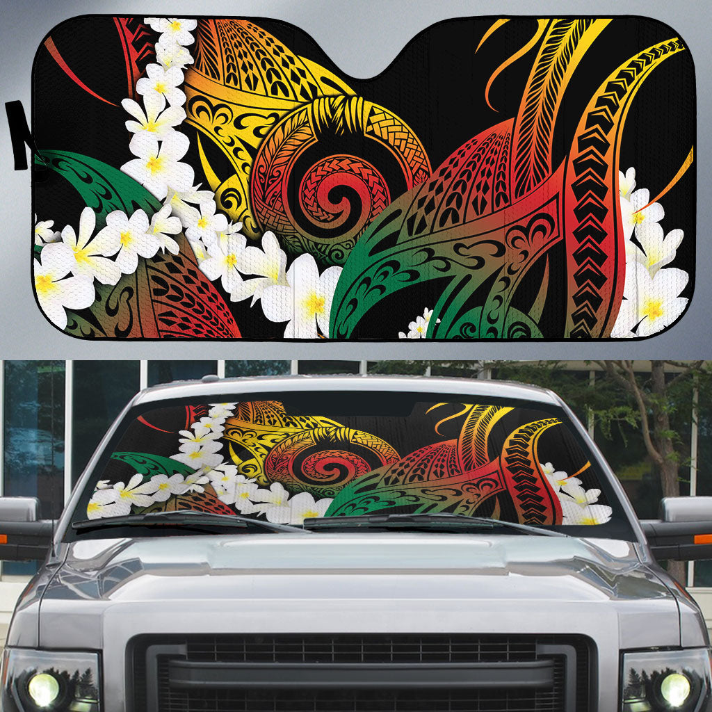 Piko Hawaiian Auto Sun Shade Gradient Spiral Plumeria Tribal Patterns DT05 Multicolor - Polynesian Pride