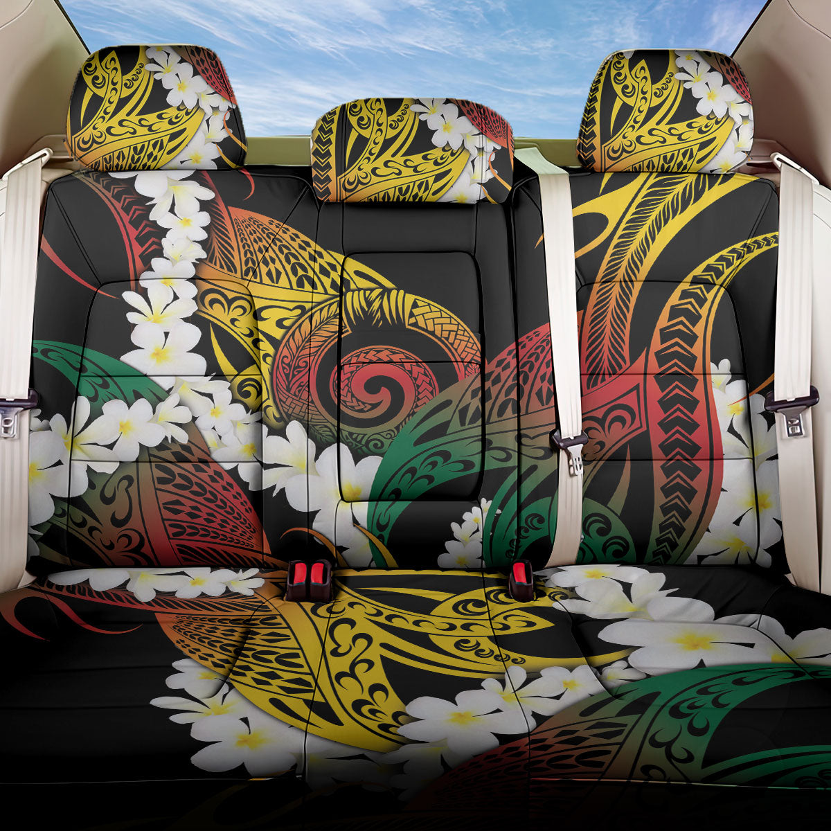 Piko Hawaiian Back Car Seat Cover Gradient Spiral Plumeria Tribal Patterns DT05 One Size Multicolor - Polynesian Pride