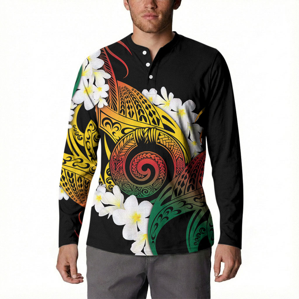 Piko Hawaiian Button Sweatshirt Gradient Spiral Plumeria Tribal Patterns DT05 - Polynesian Pride