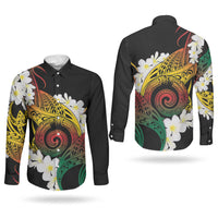 Piko Hawaiian Couples Matching Long Sleeve Bodycon Dress and Long Sleeve Button Shirt Gradient Spiral Plumeria Tribal Patterns DT05 - Polynesian Pride