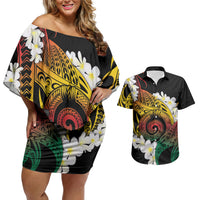 Piko Hawaiian Couples Matching Off Shoulder Short Dress and Hawaiian Shirt Gradient Spiral Plumeria Tribal Patterns DT05 Multicolor - Polynesian Pride