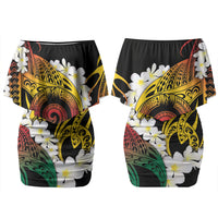 Piko Hawaiian Couples Matching Off Shoulder Short Dress and Hawaiian Shirt Gradient Spiral Plumeria Tribal Patterns DT05 - Polynesian Pride