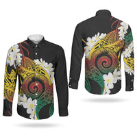 Piko Hawaiian Couples Matching Off The Shoulder Long Sleeve Dress and Long Sleeve Button Shirt Gradient Spiral Plumeria Tribal Patterns DT05 - Polynesian Pride