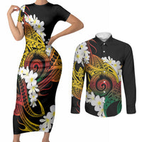 Piko Hawaiian Couples Matching Short Sleeve Bodycon Dress and Long Sleeve Button Shirt Gradient Spiral Plumeria Tribal Patterns DT05 Multicolor - Polynesian Pride