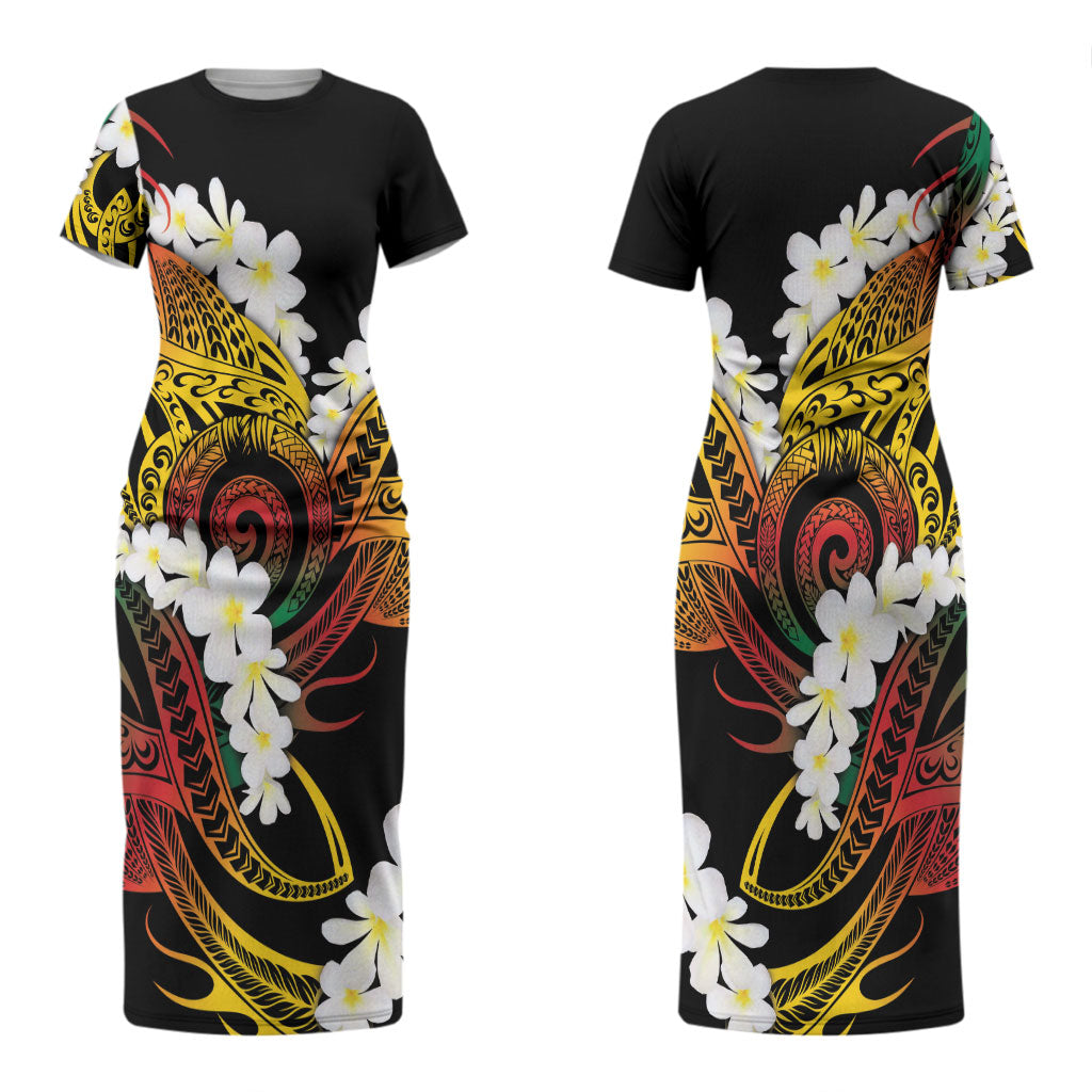 Piko Hawaiian Couples Matching Short Sleeve Bodycon Dress and Long Sleeve Button Shirt Gradient Spiral Plumeria Tribal Patterns DT05 - Polynesian Pride