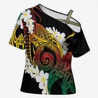 Piko Hawaiian Cross Shoulder Shirt Gradient Spiral Plumeria Tribal Patterns DT05 Female Multicolor - Polynesian Pride