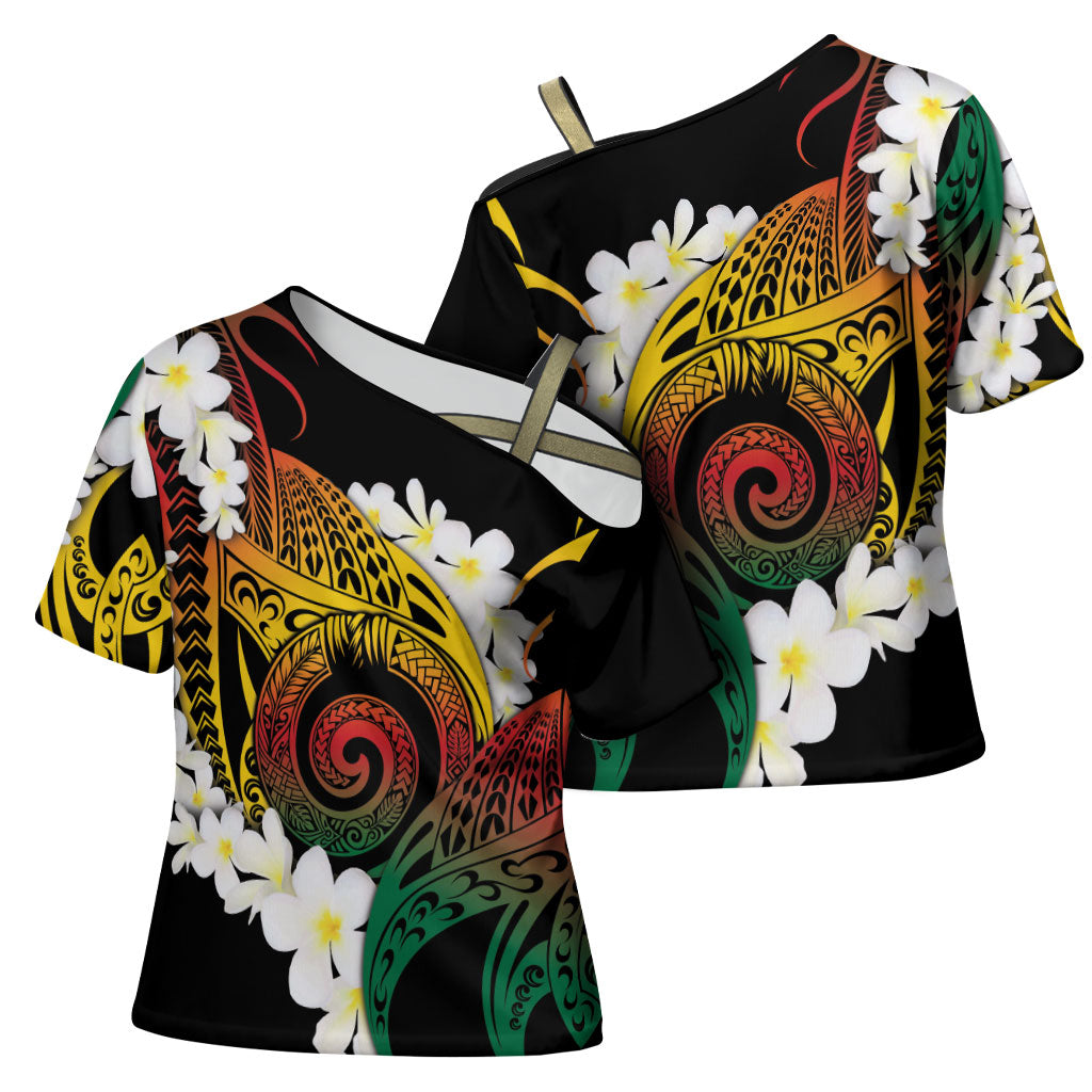 Piko Hawaiian Cross Shoulder Shirt Gradient Spiral Plumeria Tribal Patterns DT05 - Polynesian Pride