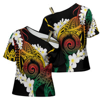 Piko Hawaiian Cross Shoulder Shirt Gradient Spiral Plumeria Tribal Patterns DT05 - Polynesian Pride
