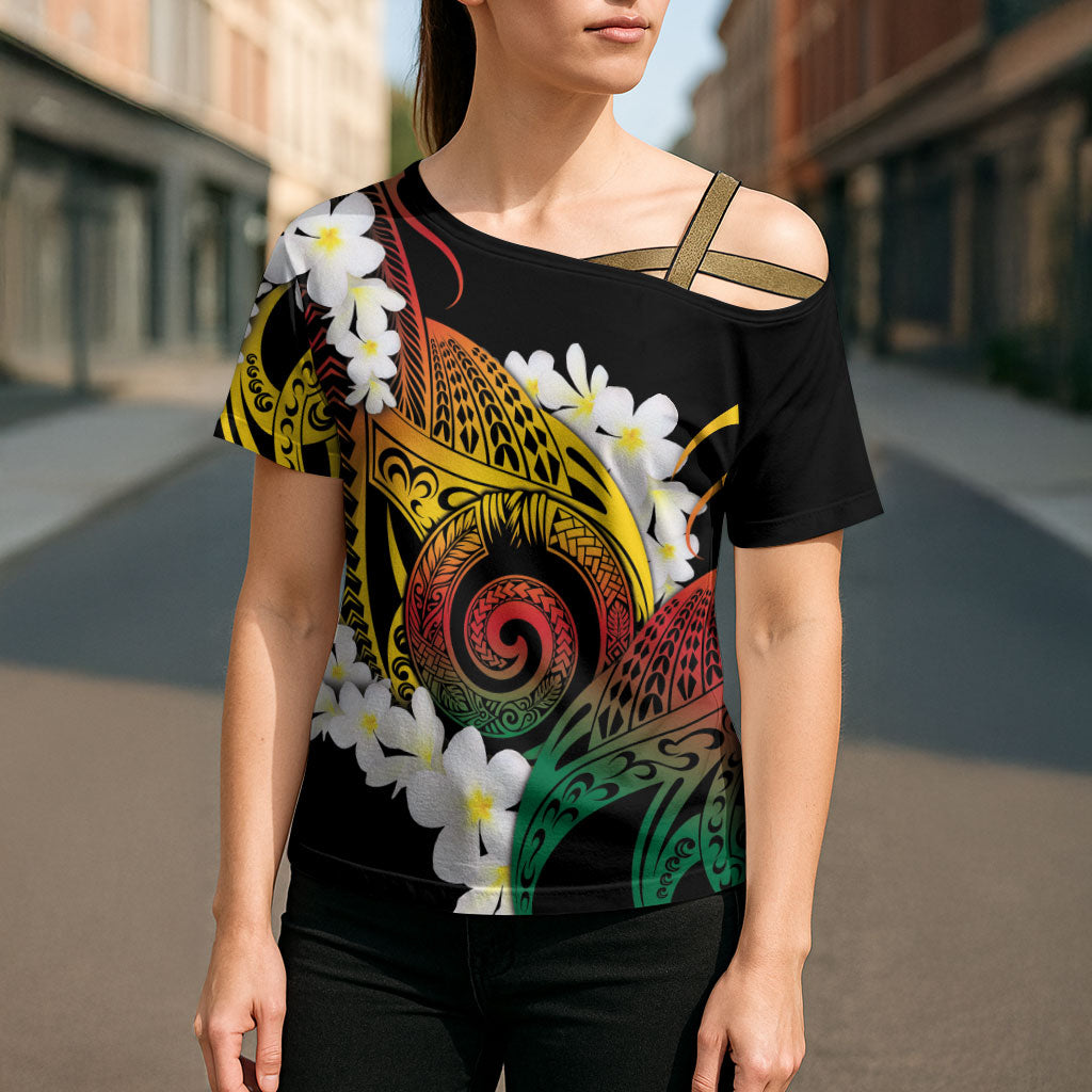 Piko Hawaiian Cross Shoulder Shirt Gradient Spiral Plumeria Tribal Patterns DT05 - Polynesian Pride
