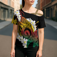 Piko Hawaiian Cross Shoulder Shirt Gradient Spiral Plumeria Tribal Patterns DT05 - Polynesian Pride