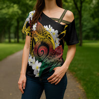 Piko Hawaiian Cross Shoulder Shirt Gradient Spiral Plumeria Tribal Patterns DT05 - Polynesian Pride