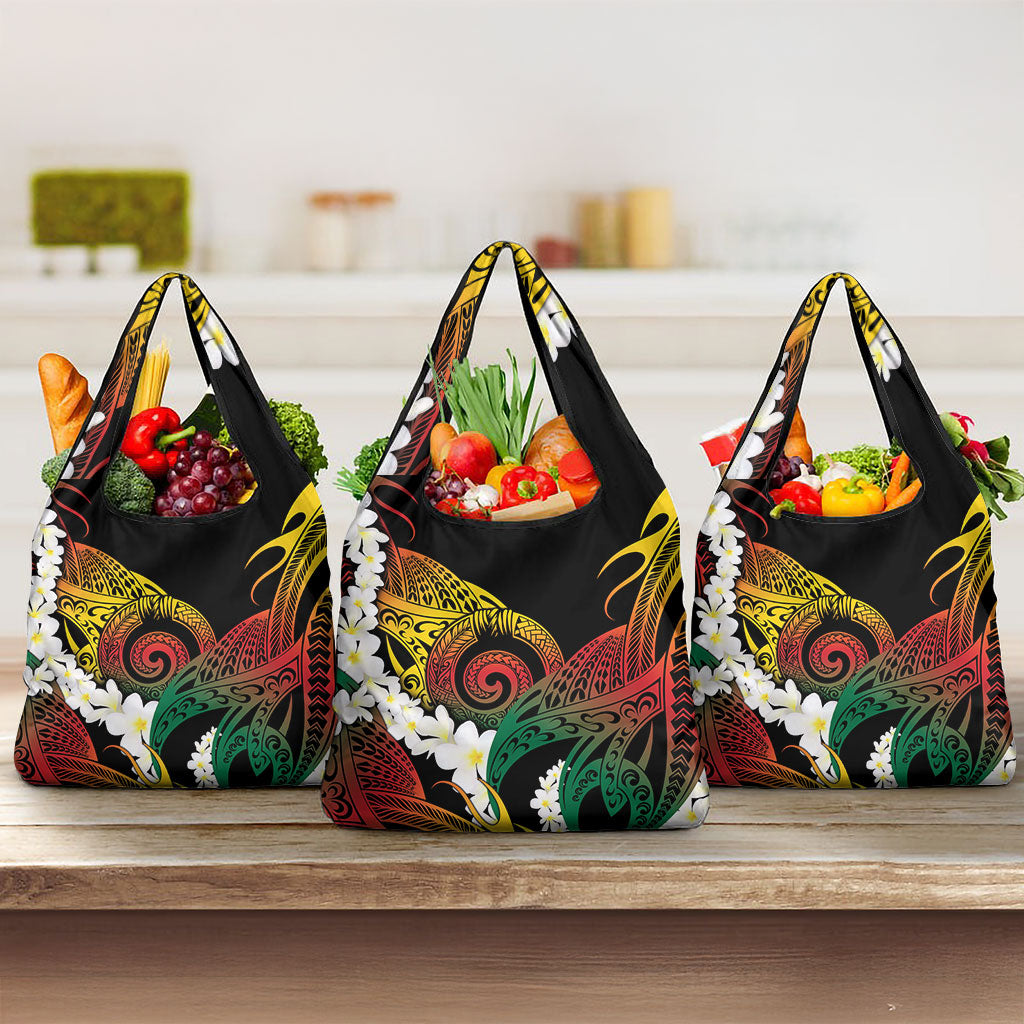 Piko Hawaiian Grocery Bag Gradient Spiral Plumeria Tribal Patterns DT05 3-pack One Size Multicolor - Polynesian Pride