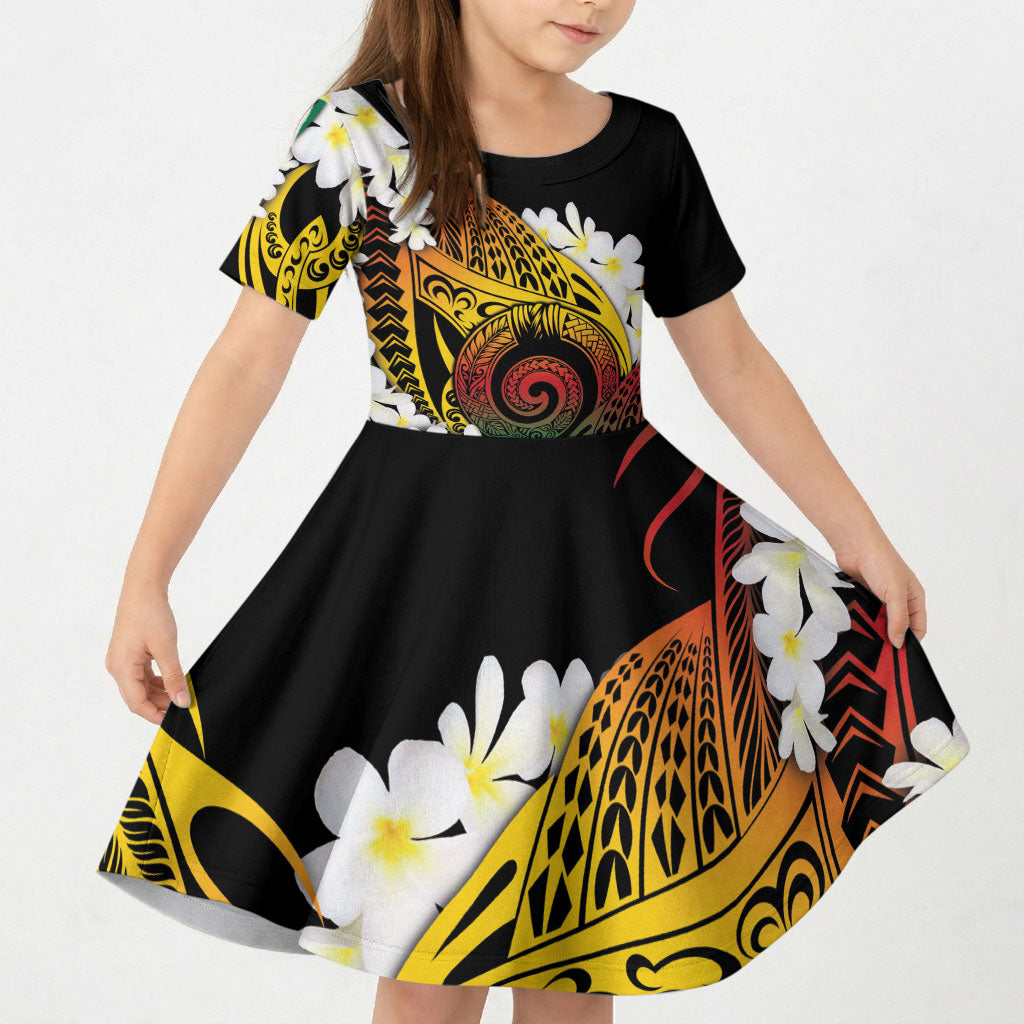 Piko Hawaiian Kid Short Sleeve Dress Gradient Spiral Plumeria Tribal Patterns DT05 KID Multicolor - Polynesian Pride