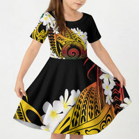 Piko Hawaiian Kid Short Sleeve Dress Gradient Spiral Plumeria Tribal Patterns DT05 KID Multicolor - Polynesian Pride