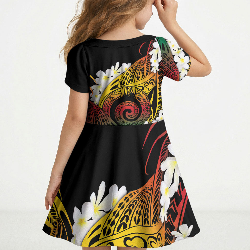 Piko Hawaiian Kid Short Sleeve Dress Gradient Spiral Plumeria Tribal Patterns DT05 - Polynesian Pride