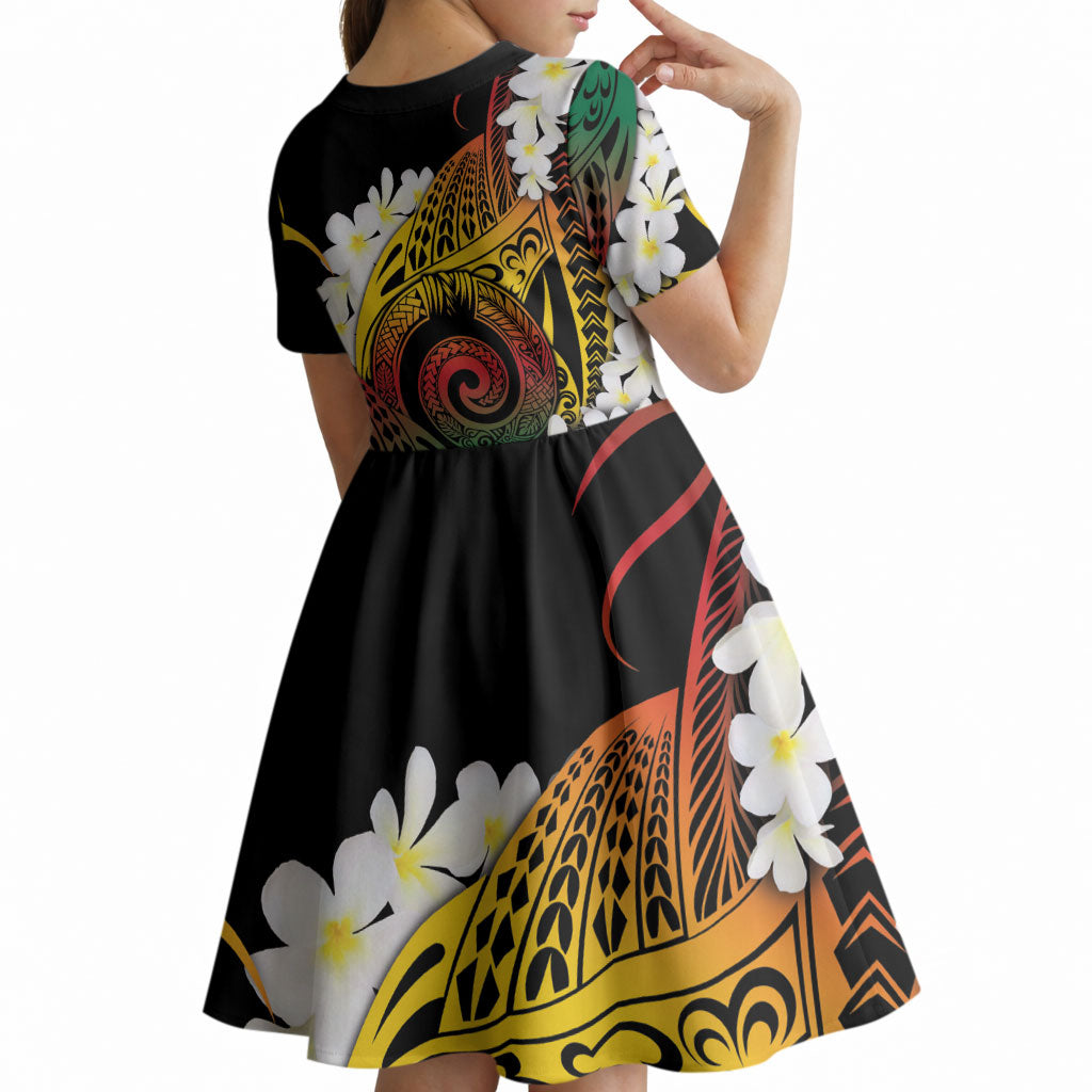 Piko Hawaiian Kid Short Sleeve Dress Gradient Spiral Plumeria Tribal Patterns DT05 - Polynesian Pride