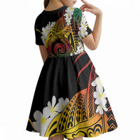 Piko Hawaiian Kid Short Sleeve Dress Gradient Spiral Plumeria Tribal Patterns DT05 - Polynesian Pride