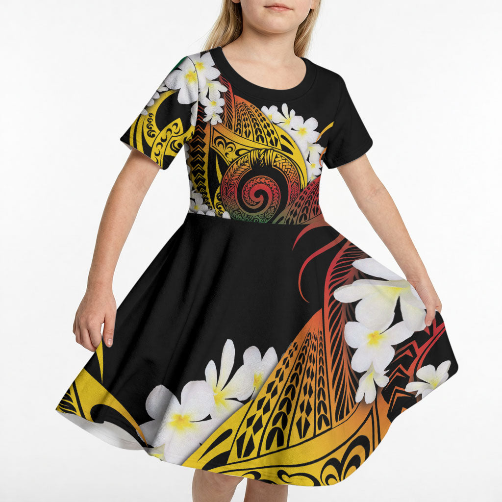 Piko Hawaiian Kid Short Sleeve Dress Gradient Spiral Plumeria Tribal Patterns DT05 - Polynesian Pride