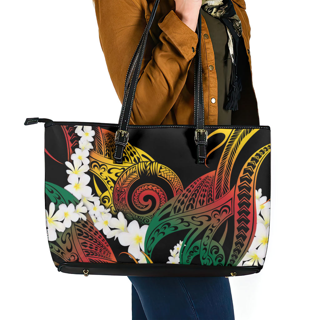 Piko Hawaiian Leather Tote Bag Gradient Spiral Plumeria Tribal Patterns DT05 - Polynesian Pride