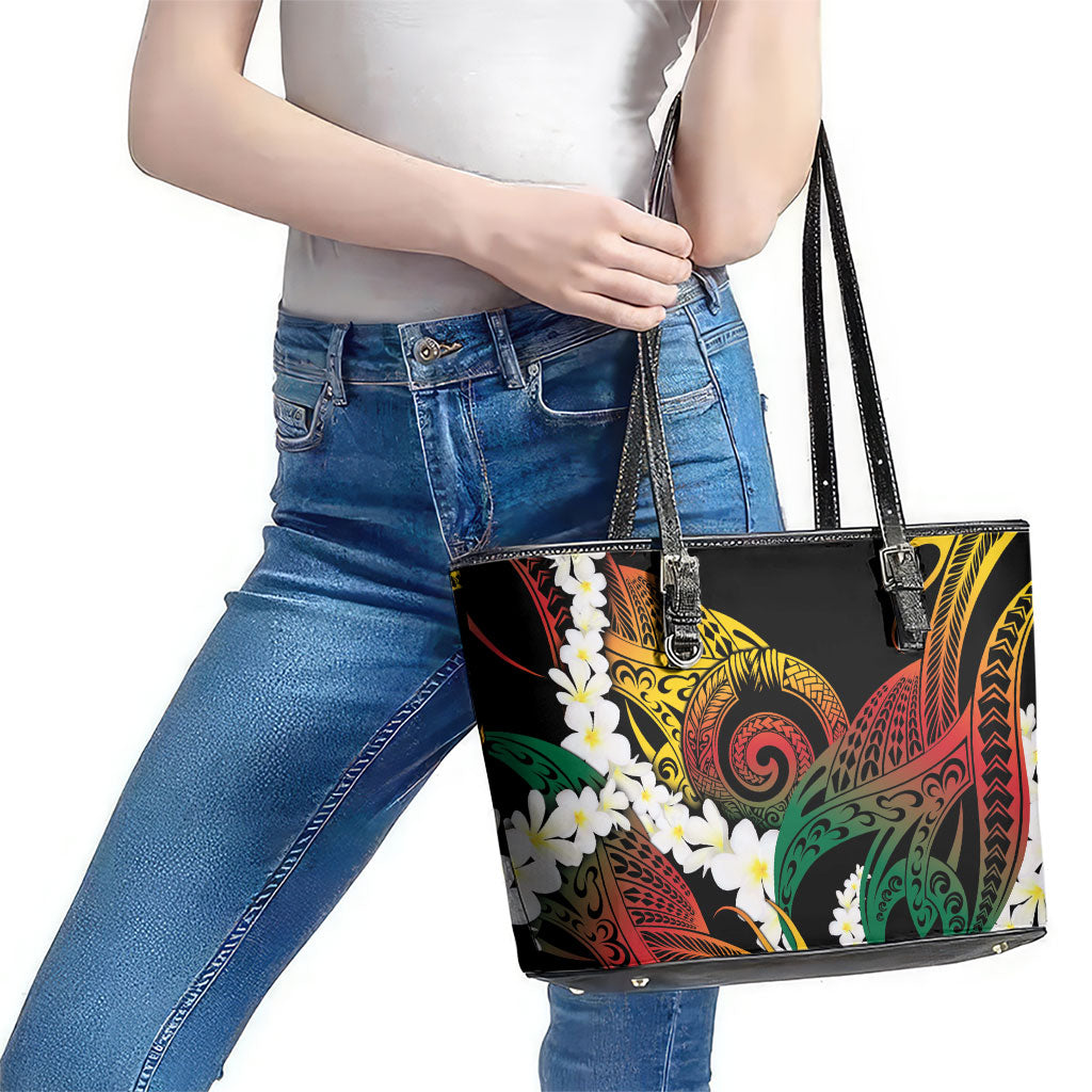 Piko Hawaiian Leather Tote Bag Gradient Spiral Plumeria Tribal Patterns DT05 - Polynesian Pride