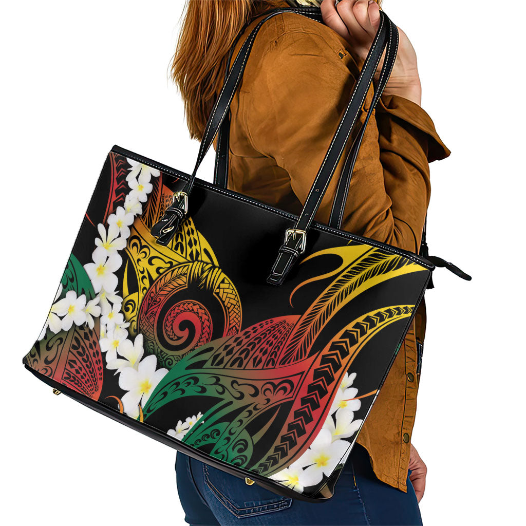 Piko Hawaiian Leather Tote Bag Gradient Spiral Plumeria Tribal Patterns DT05 - Polynesian Pride