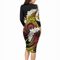 Piko Hawaiian Long Sleeve Bodycon Dress Gradient Spiral Plumeria Tribal Patterns DT05 - Polynesian Pride