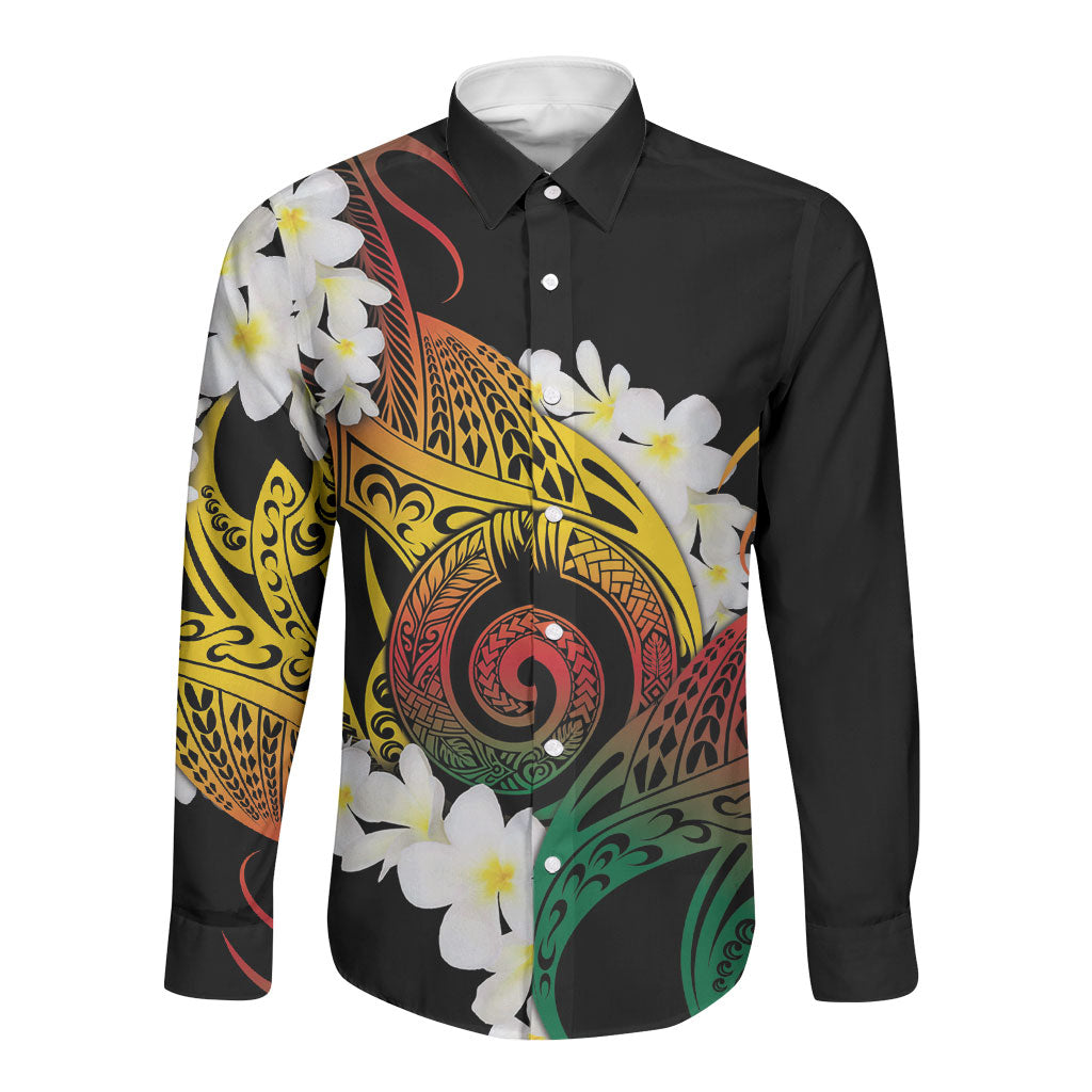 Piko Hawaiian Long Sleeve Button Shirt Gradient Spiral Plumeria Tribal Patterns DT05 Unisex Multicolor - Polynesian Pride