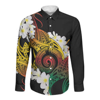 Piko Hawaiian Long Sleeve Button Shirt Gradient Spiral Plumeria Tribal Patterns DT05 Unisex Multicolor - Polynesian Pride