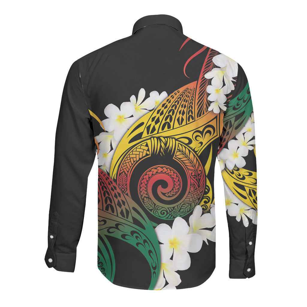 Piko Hawaiian Long Sleeve Button Shirt Gradient Spiral Plumeria Tribal Patterns DT05 - Polynesian Pride
