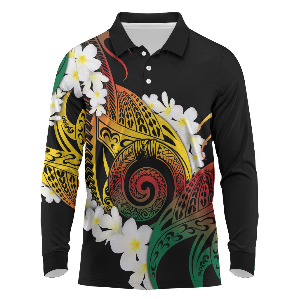 Piko Hawaiian Long Sleeve Polo Shirt Gradient Spiral Plumeria Tribal Patterns DT05 Multicolor - Polynesian Pride