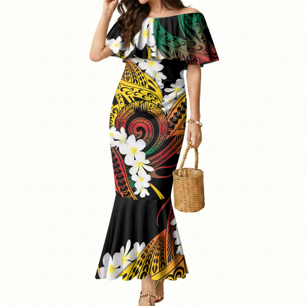 Piko Hawaiian Mermaid Dress Gradient Spiral Plumeria Tribal Patterns DT05 Women Multicolor - Polynesian Pride