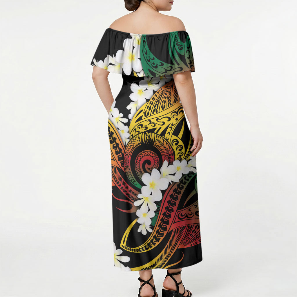 Piko Hawaiian Off Shoulder Maxi Dress Gradient Spiral Plumeria Tribal Patterns DT05 - Polynesian Pride