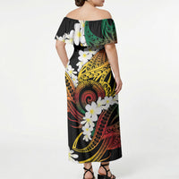 Piko Hawaiian Off Shoulder Maxi Dress Gradient Spiral Plumeria Tribal Patterns DT05 - Polynesian Pride