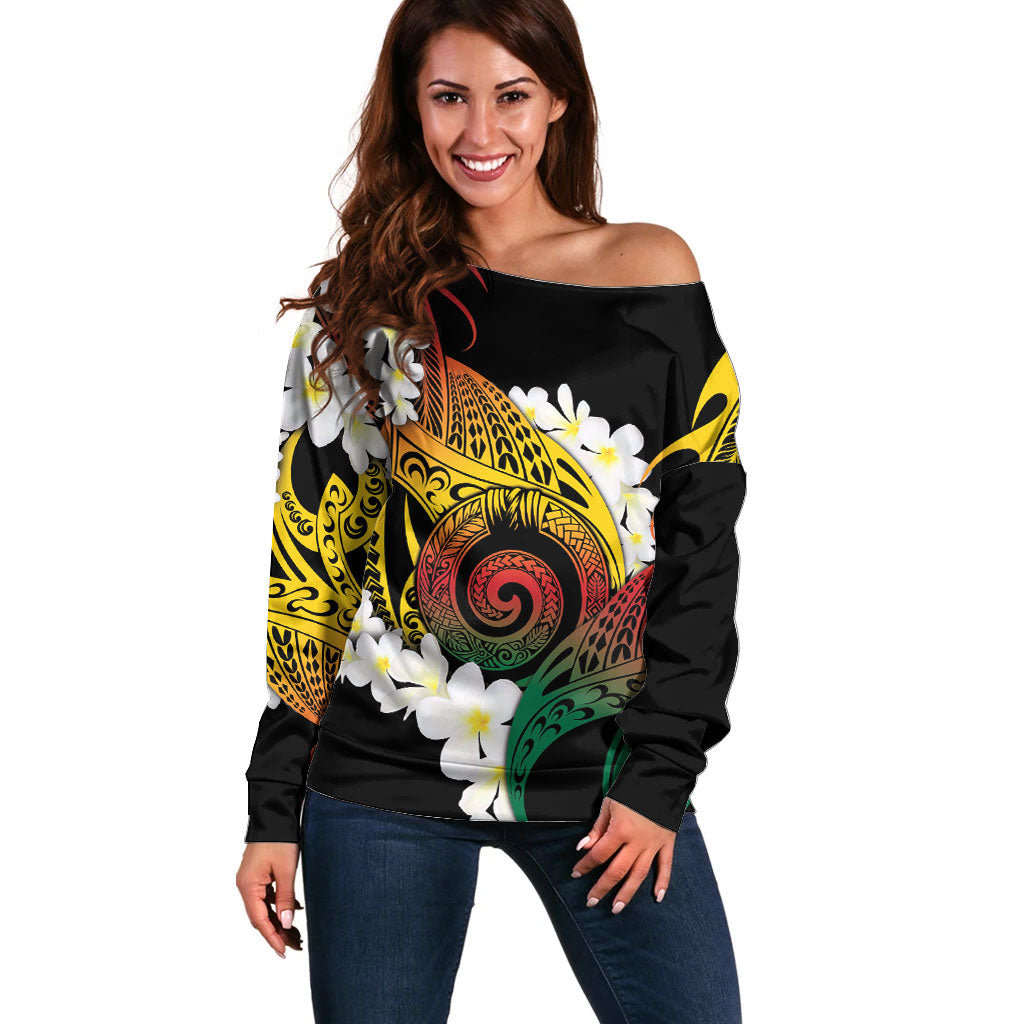 Piko Hawaiian Off Shoulder Sweater Gradient Spiral Plumeria Tribal Patterns DT05 Women Multicolor - Polynesian Pride