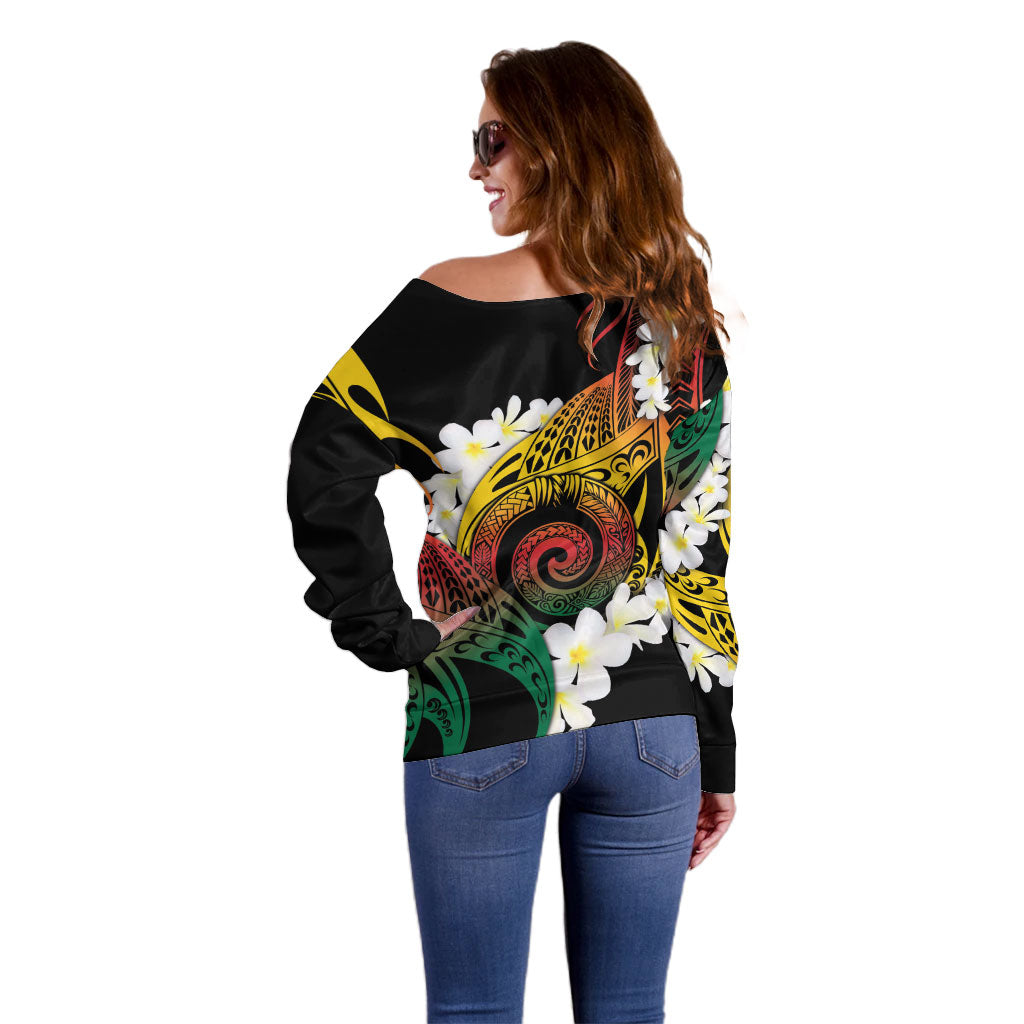 Piko Hawaiian Off Shoulder Sweater Gradient Spiral Plumeria Tribal Patterns DT05 - Polynesian Pride