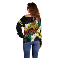 Piko Hawaiian Off Shoulder Sweater Gradient Spiral Plumeria Tribal Patterns DT05 - Polynesian Pride