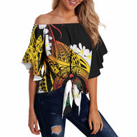 Piko Hawaiian Off Shoulder Wrap Waist Top Gradient Spiral Plumeria Tribal Patterns DT05 - Polynesian Pride